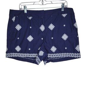 Loft Sz 14 Blue White Embroidered High Rise 4" Inseam 100% Cotton Women's Shorts